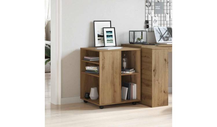 Walplus Engineered Wood Lockable Rolling Cabinet - Oak - 60 x 53 x 72 cm