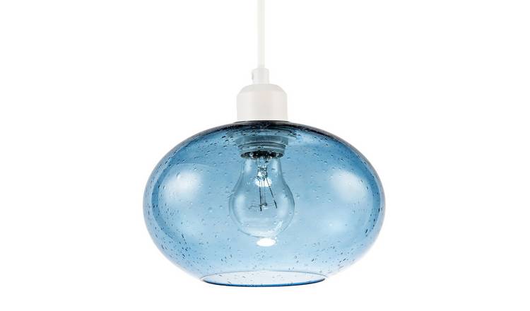 Happy Homewares Blue Blown-Glass with Subtle Air Bubbles Pendant Shade - 20cm