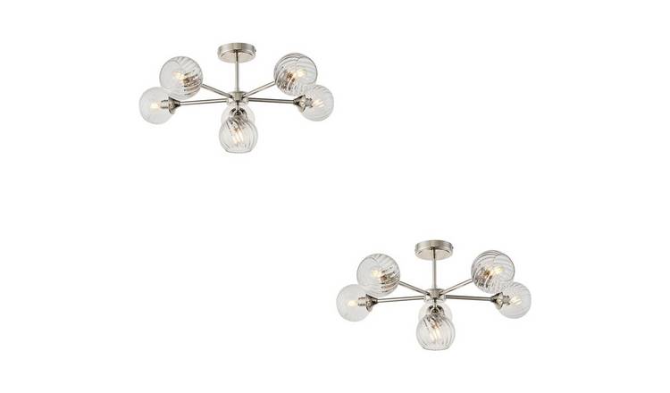 Loops Direct Set of 2 6-Light Semi Flush Ceiling Light - Bright Nickel