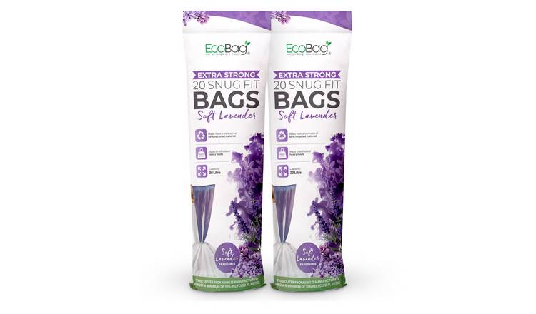 EcoBag 20L Lavender Scented Drawstring Kitchen Bin Liners - Pack of 40