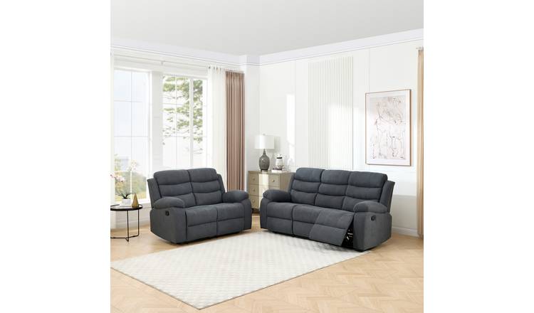 Furniture Online Boston Manual Recliner Fabric 1+3 Seater Sofa Set - Grey