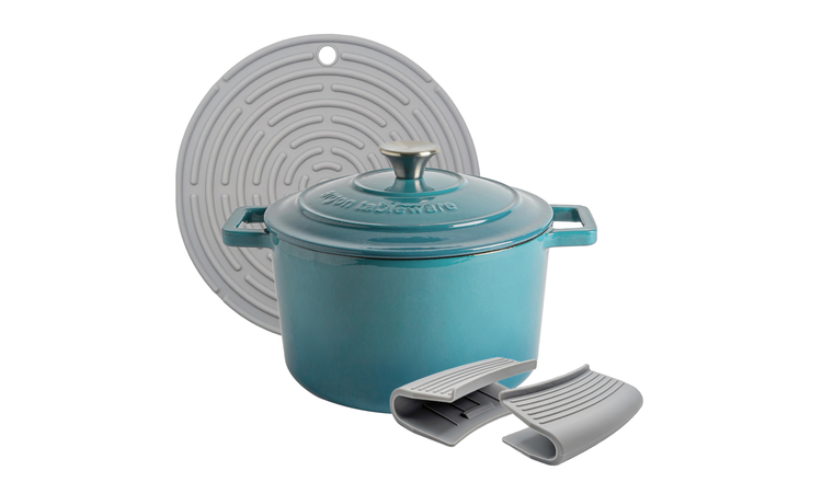 Argon Tableware Round Cast Iron Casserole Dish - Teal Ombre