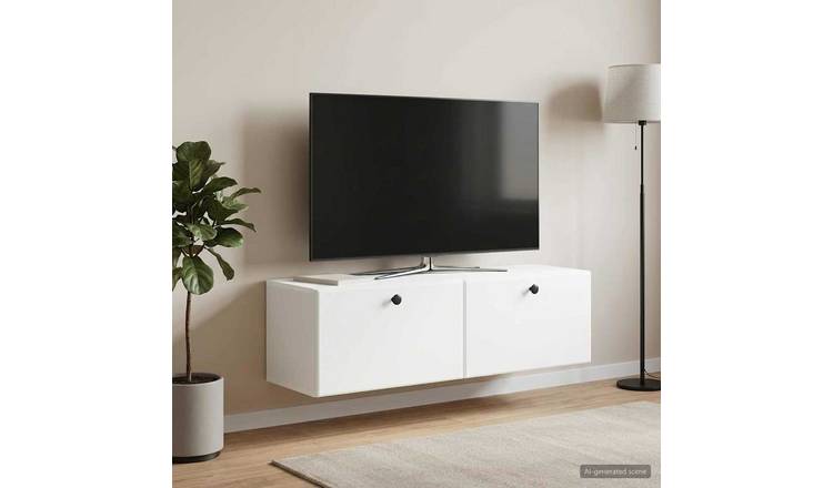 Walplus Wood Wall Mounted TV Cabinet Wall-Mounted - White - 98 x 31 x 30 cm