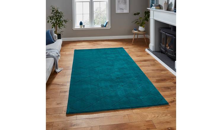 Mega Flooring Blue Modern Chequered Rug - 120 x 170cm