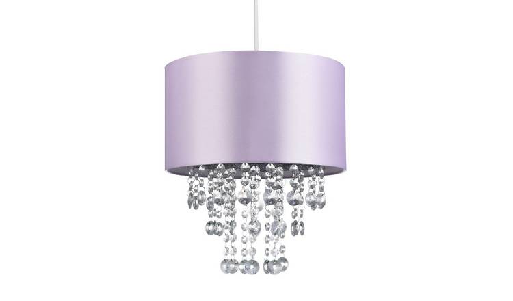 Happy Homewares Lilac Satin Fabric with Acrylic Droplets Pendant Shade - 30cm