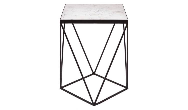 Orsina Shalimar Marble Square Side Table – White & Black