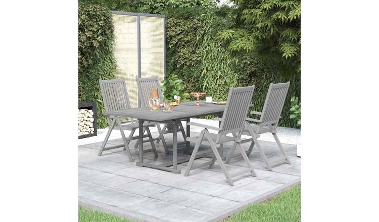 Walplus 5 Piece Acacia Wood Garden Dining Set - Grey - 150-200 x 100 x 75 cm