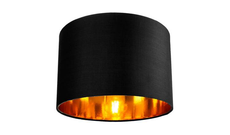 Happy Homewares Black Cotton with Shiny Golden Inner Lampshade - 30cm