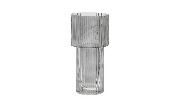 Orsina Esma Large Ribbed Glass Vase - Grey