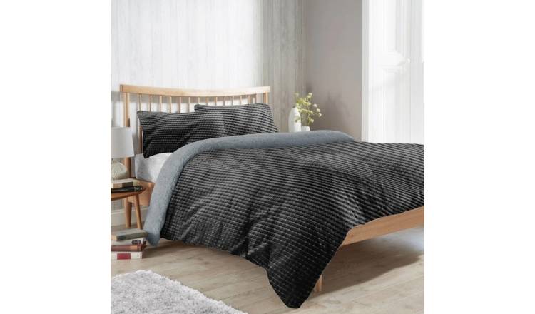 New Edge Blinds Maine Check Fluffy Fleece Grey Duvet Set - Single