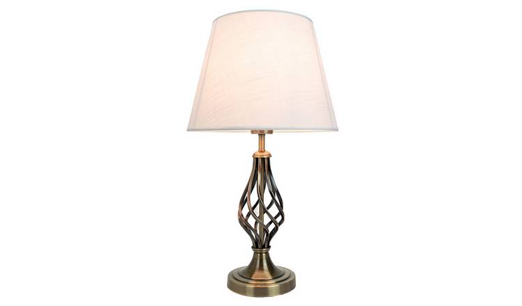 Happy Homewares Antique Brass with Barley Twist Base and Linen Table Lamp - 36cm