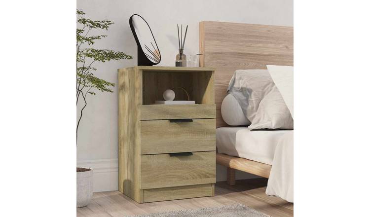 Walplus 2 Drawer Engineered Wood Bedside Cabinet - Light Oak - 40 x 36 x 65 cm