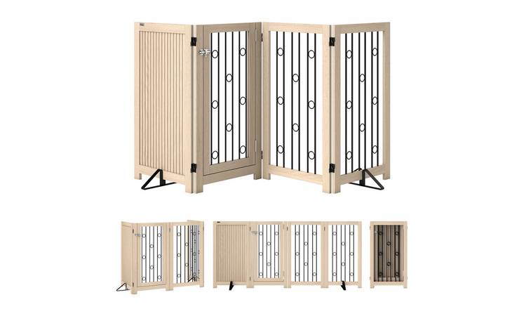 PawHut 4-Panel Foldable Lockable Door Pet Gate - 205cm - Oak