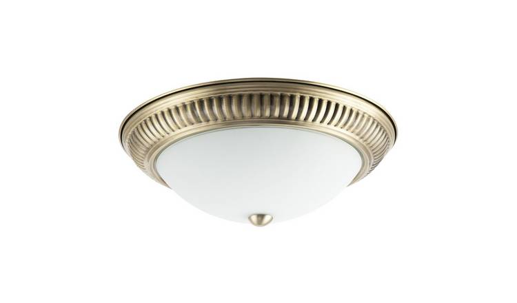Happy Homewares Antique Brass LED IP44 Flush Bathroom Ceiling Light - 33cm