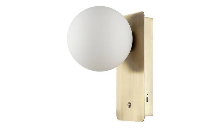 Happy Homewares Antique Brass Rechargeable with Opal Globe Wall Light - 15cm