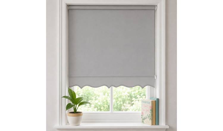 New Edge Blinds Grey Scalloped Edge Roller Blind - 180cm x 165cm