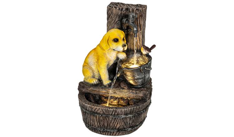 Outsunny 3 Tier LED Water Fountain with Adjustable Flow - Rustic Brown