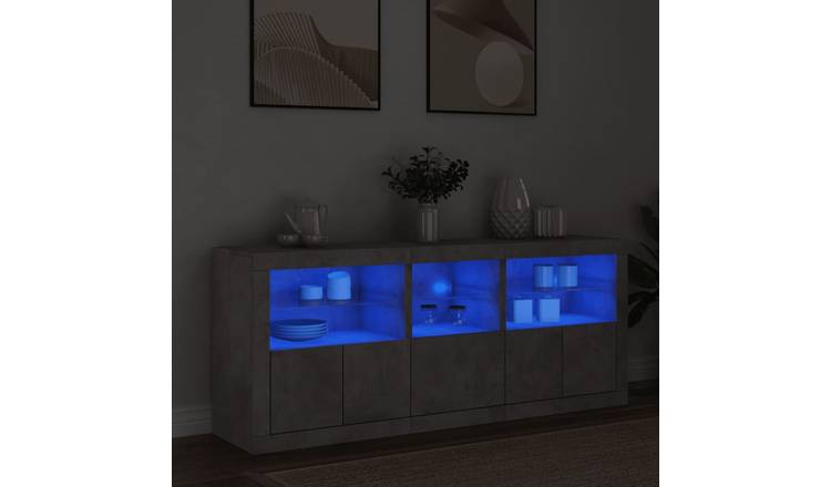 Walplus LED Engineered Wood Sideboard - Concrete Grey - 162 x 37 x 67 cm