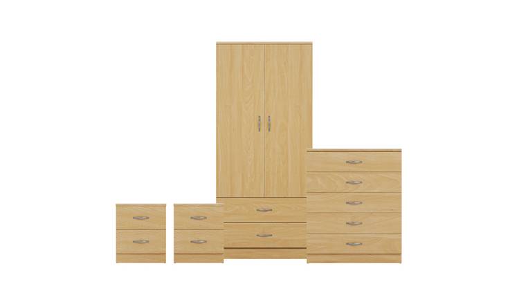 Vida Designs Riano Bedroom Set (Bedsides, 5 Drawer Chest, 2x2 Wardrobe) - Pine