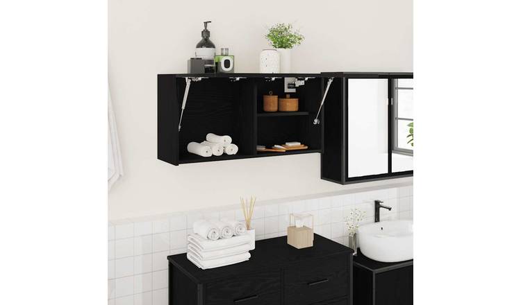 Walplus Engineered Wood Bathroom Wall Cabinet - Black - 80 x 25 x 40 cm