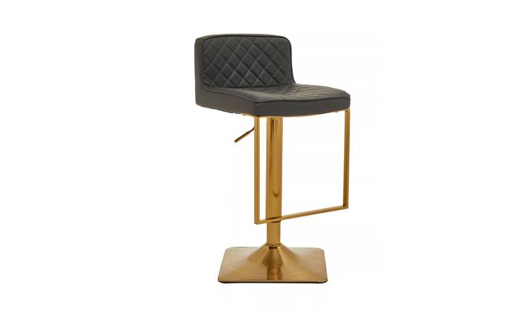 Orsina Baina Faux Leather Adjustable Swivel Bar Stool – Dark Grey & Gold