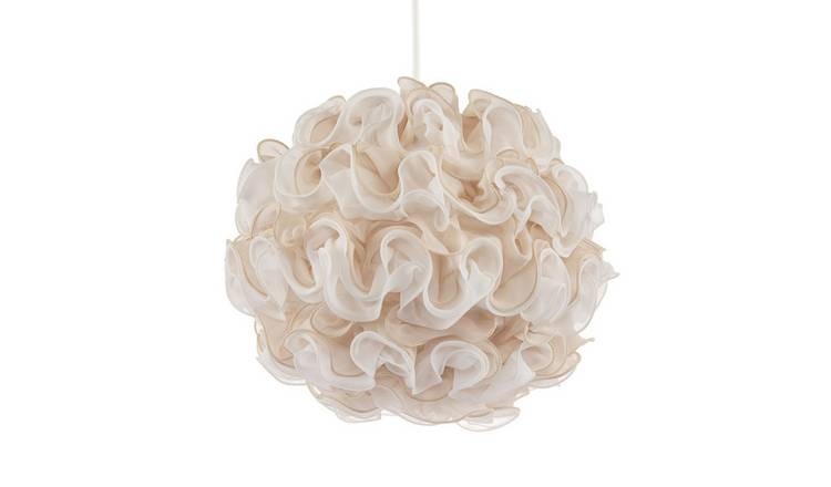 Happy Homewares White and Taupe Ribbon Velvet Fabric Round Pendant Shade - 30cm