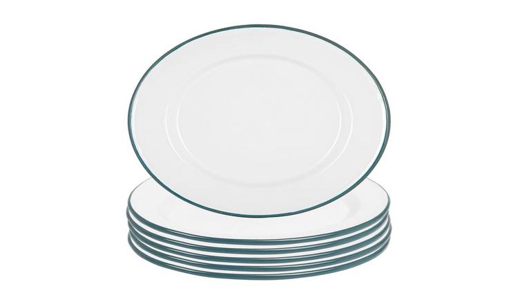 Argon Tableware White Enamel Serving Platters- Green - Set of 6