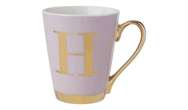 Orsina Frosted Deco H Marble Effect Monogram Mug – Purple