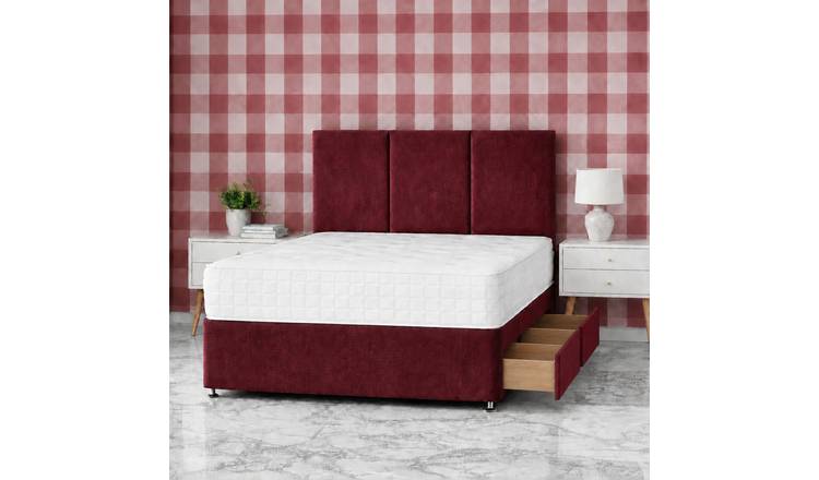Comfy Deluxe 5ft King Size   2 Drawer Plush Velvet Divan Bed Set -  Burgundy