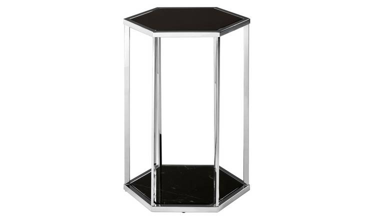 Orsina Piermount Marble Hexagon Side Table – Black & Silver