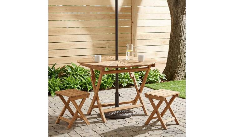 Walplus Folding Round Solid Teak Table - Natural - 110 x 75 cm