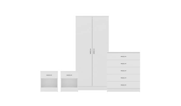 Vida Designs Riano Bedroom Set (Bedsides, 5 Drawer Chest, 2 Door Wardrobe)-White