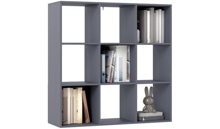 HOMCOM 3 Tier Modern Cube Bookcase with 9 Open Storage Compartments - Grey