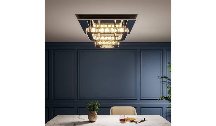 Living and Home Double-Tier Crystal LED Ceiling Light - Chrome