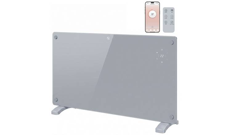 HOMCOM 1500W Smart Glass Panel Heater With Alexa and Google Home - Grey
