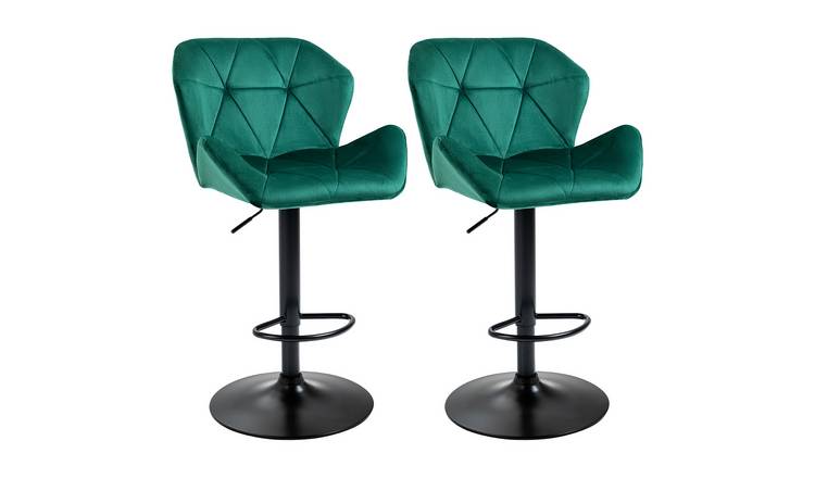 HOMCOM Set of 2 Velvet-Touch Bar Stools with Metal Frame - Green