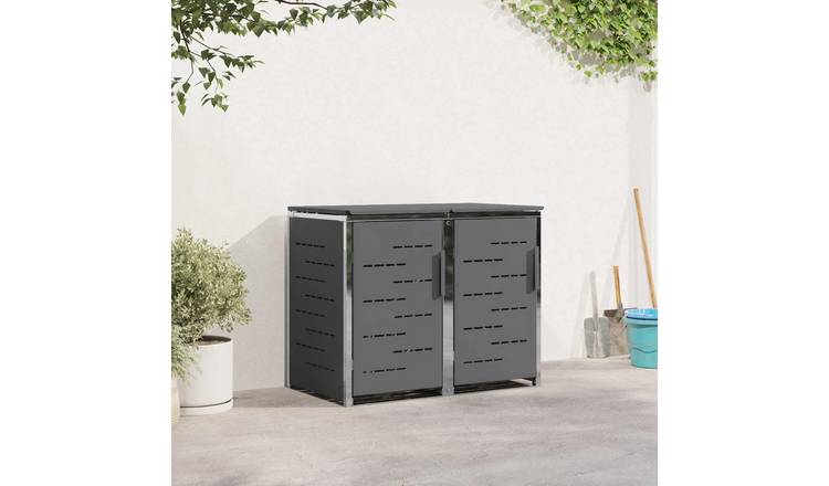 Walplus Stainless Steel Wheelie Bin Store - Anthracite - 138 x 77.5 x 112.5 cm