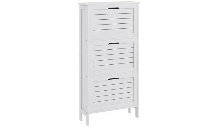 HOMCOM 3 Flip Drawers Storage Cabinet with Louvered Doors - White