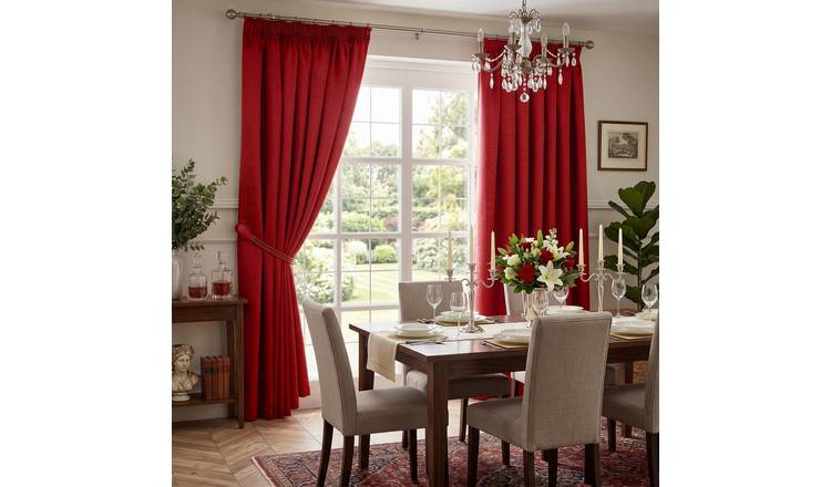 Luxury Living Adi Lined Pencil Pleat Curtains 117cm x 137cm - Red