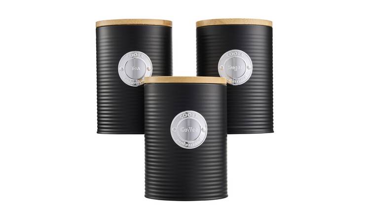Cooks Professional 3 Piece Ribbed Kitchen Storage Set - Black/Silver