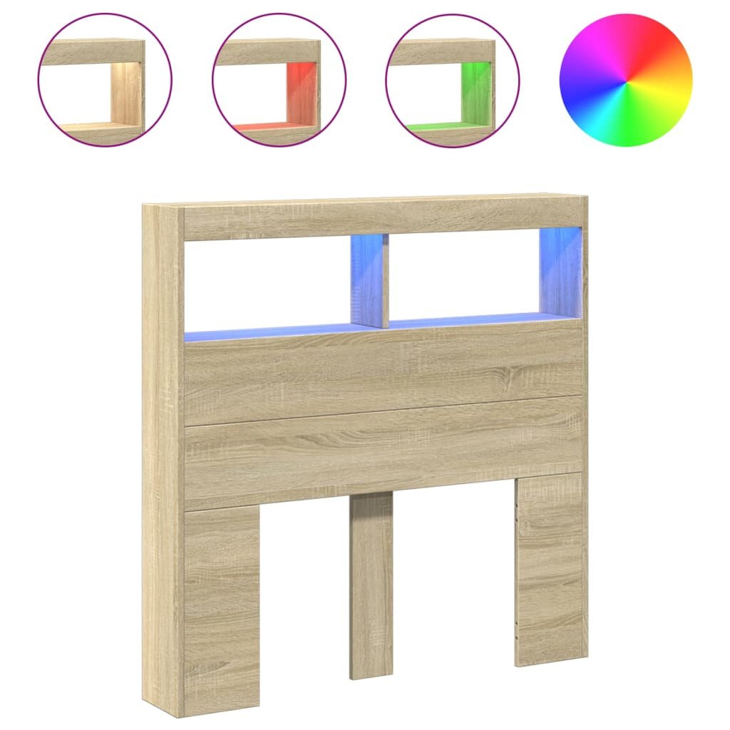 Walplus Engineered Wood LED Headboard Cabinet - Light Oak - 100 x 17 x 102 cm - Image 2