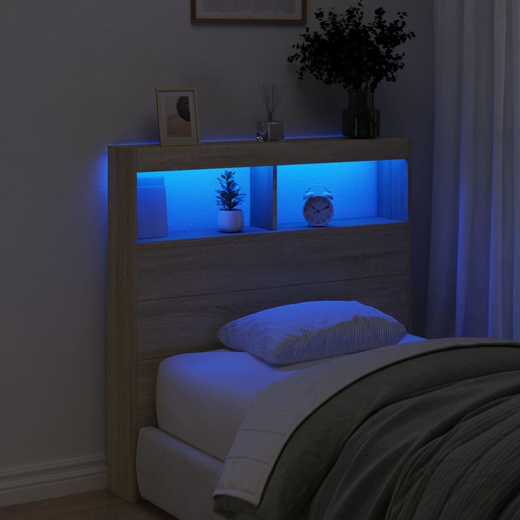 Walplus Engineered Wood LED Headboard Cabinet - Light Oak - 100 x 17 x 102 cm - Image 4