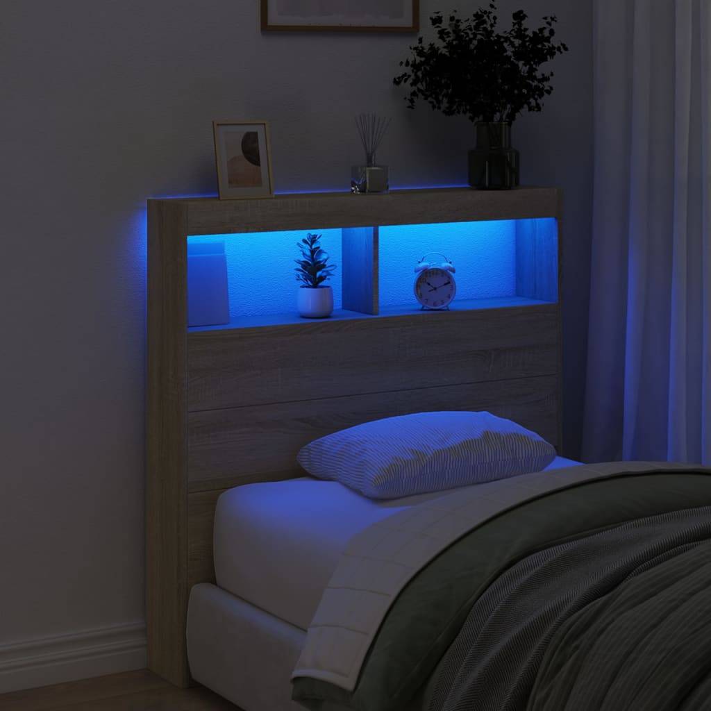 Walplus Engineered Wood LED Headboard Cabinet - Light Oak - 100 x 17 x 102 cm - Image 4