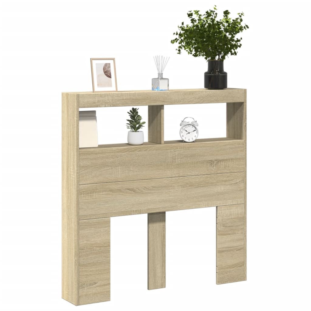 Walplus Engineered Wood LED Headboard Cabinet - Light Oak - 100 x 17 x 102 cm - Image 5