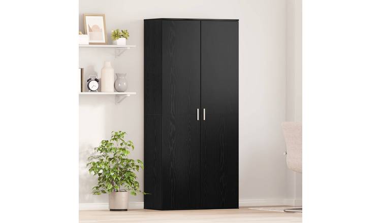 Walplus with Doors Engineered Wood Shoe Cabinet - Black Oak - 80 x 39 x 178 cm