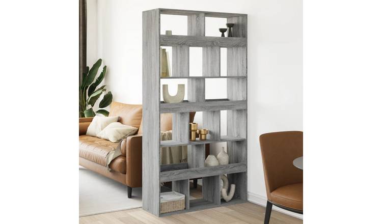 Walplus 15 Compartment Book Cabinet - Grey and Oak - 100 x 33 x 187.5 cm