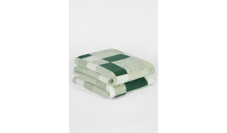 OHS Polar Fleece Winter Check Throw - 200 x 240cm - Forest Green