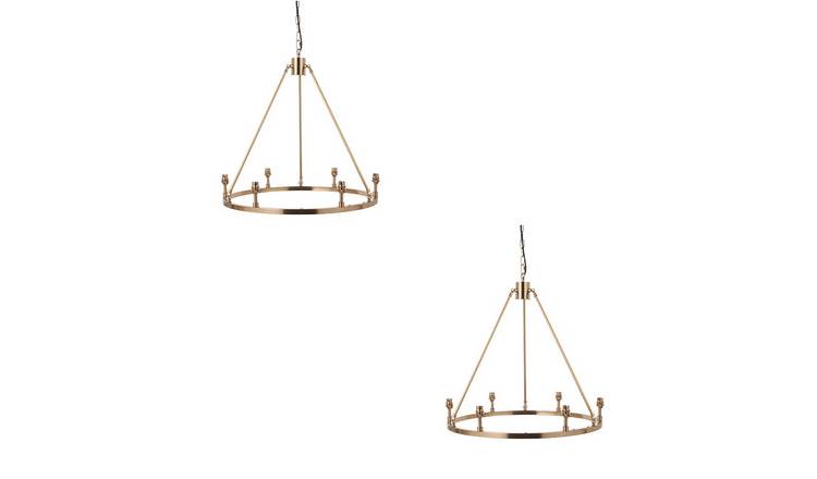 Loops Direct Set of 2 Chester Metal 6-Light Pendant Lamp - Brushed Aged Brass