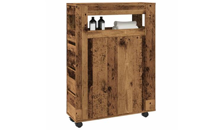 Walplus Engineered Wood Lockable Bathroom Cabinet - Dark Wood - 65 x 23 x 90 cm