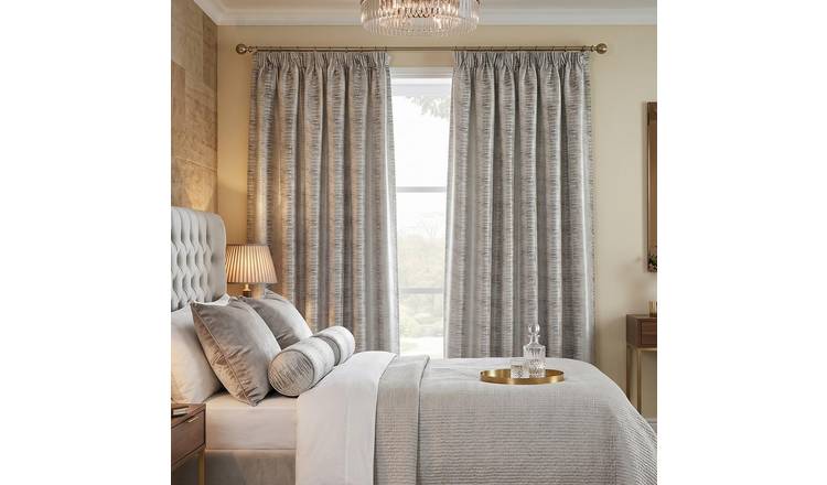 Luxury Living Reflect Jacquard Pencil Pleat Curtains 117cm x 229cm - Silver